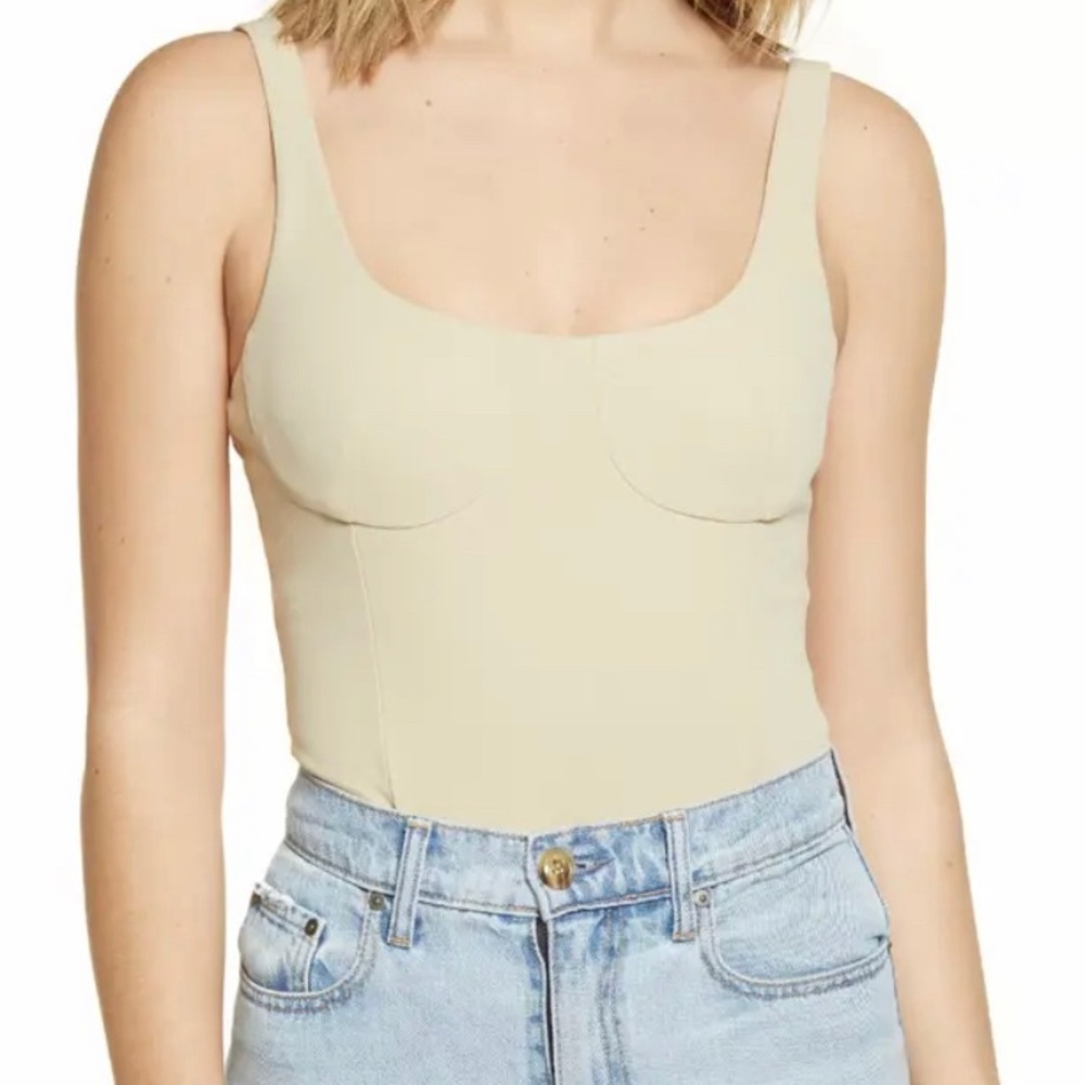 WAYF Women's Khaki Bravado Cupped Tank Thong Bodysuit Size Medium NWT 5684